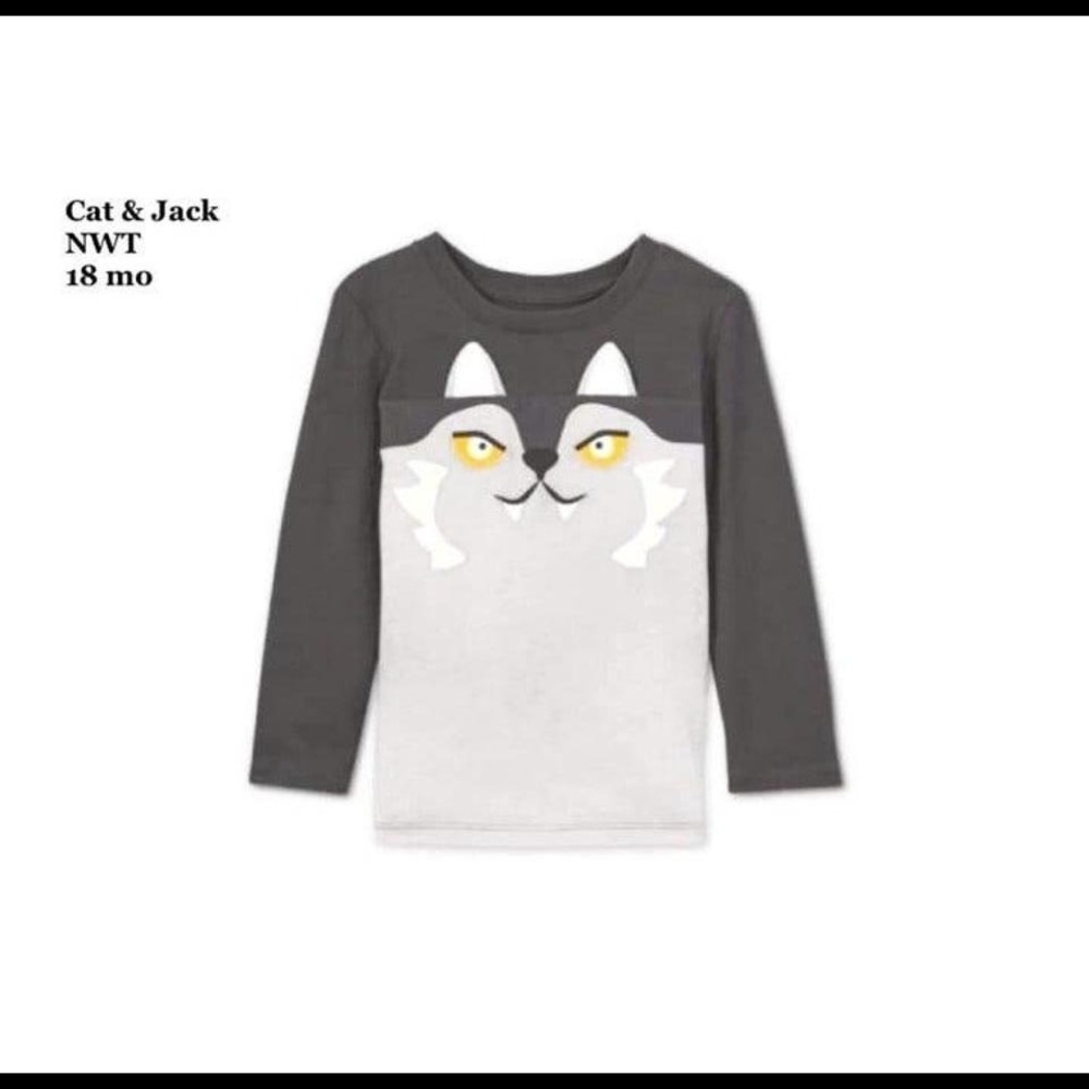 Cat & Jack Boys Halloween Wolf Shirt Size 18 months Grey Long Sleeve T-Shirt NEW